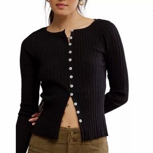 Free People Tilly Black Ribbed Cardigan